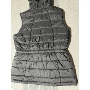 Womens Black Quilted Puffer Vest Hooded Full Zip large‎ Jacket Cinched Waist thumbnail 5