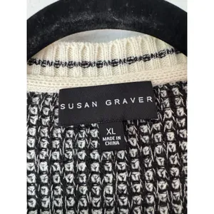 Susan Graver Textured Black Cream Open Front Cardigan Sweater Size XL thumbnail 5
