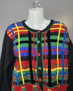 Paul Harris Design Cardigan Sweater Womens Small Multicolor Ugly Christmas Tree thumbnail 1