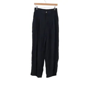 Navy Blue Wide Leg Pleated Trousers High Waist Elastic Back Pants Size L thumbnail 2