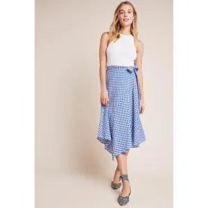 Maeve by Anthropologie Blue Gingham Wrap‎ Midi Skirt Size 2 Tie Waist thumbnail 3
