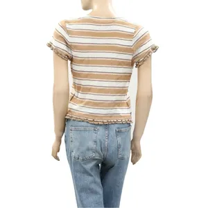 NWT Free People Garner Tee Shirt Top Striped Ruffle Short Sleeve Size Small thumbnail 7
