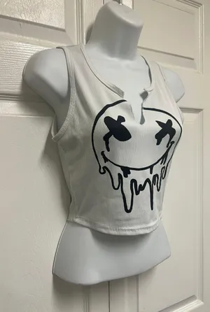 UNBRANDED White Sleeveless Emoji Tank Top thumbnail 7