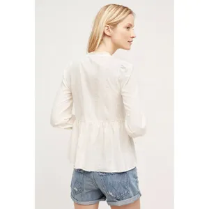 NEW Anthropologie Floreat Women Cotton Top 6 Ivory Embroidered Cottage Peasant‎ thumbnail 2