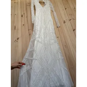 NWT Lulus Deedra White Sequin Beaded Backless Maxi Dress Wedding Bridal Bride M thumbnail 9