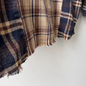 UNITED LOVERS Dove Oversized Plaid Shirt in Navy & Brown - Vintage Wash - M/L thumbnail 8