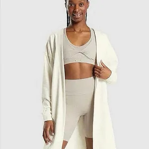 Gymshark White Long Sleeve Knit Mid Length Open Cardigan Sweater Top Size M thumbnail 3