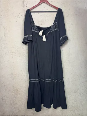 Free People Maxi Dress I'm The One Smocked Easy Fit Ruffle Black sz L thumbnail 5