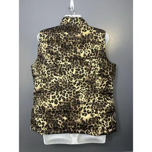 Charter Club Vest Womens Petite Medium Brown Leopard Print Quilted Puffer Zip thumbnail 5