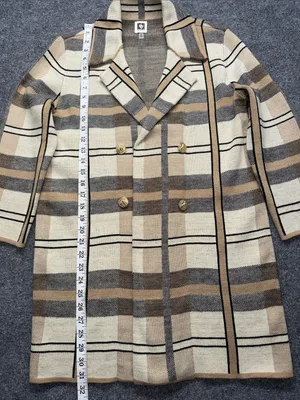 Anne Klein Plaid Double-Breasted Pea Coat in Cream & Tan thumbnail 4
