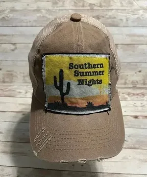 Southern Summer Nights Trucker Hat Snap Back Adjustable Tan thumbnail 1