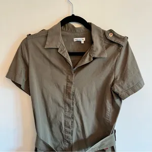 Lacoste Army Green Button Up Safari Belted Shirt Dress | S thumbnail 8