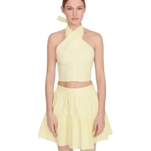 STAUD Tiered Cotton Sea Mini Skirt Sunray‎ Pale Yellow $175 NEW 6 - M thumbnail 3
