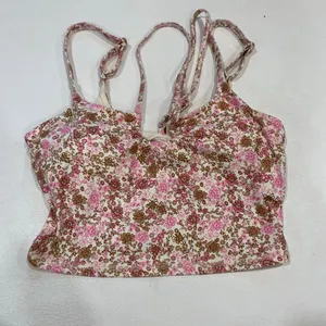 JoyLab Floral Longline Sports Bra Small Pink Brown Strappy Yoga Crop Top thumbnail 3