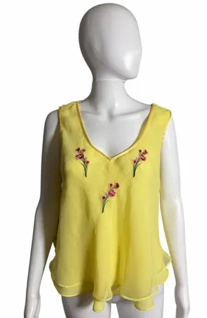 VTG Victoria's Secret Yellow Floral Embroidered V-Neck Camisole thumbnail 1