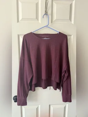 American Eagle Thermal Waffle Top Large Athleisure Purple thumbnail 2