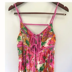 Free People Pink Floral Lace Up Empire Waist Dream Weaver Maxi Dress Sz Med thumbnail 5