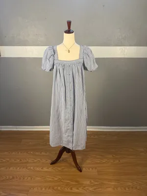 Alex Marie Blue and White Striped Puff-Sleeve Midi Dress thumbnail 3