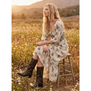Free People Bohemian Billowy Ethereal Floral Golden Hour Maxi Dress Ivory Large thumbnail 14