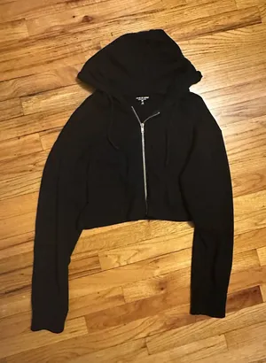 Cropped Hooded Zip Up - Black thumbnail 1