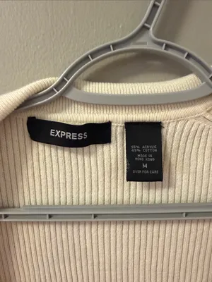 Express Cream Ribbed Knit Belted Longline Cardigan - Size Medium thumbnail 4