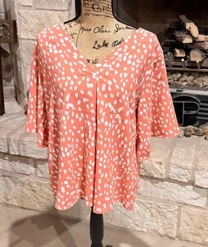 JODIFL Coral and White Patterned Blouse thumbnail 1