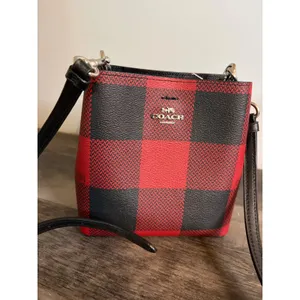 Coach Mini Town Bucket Bag Buffalo Plaid Red Black Crossbody C1548 thumbnail 4