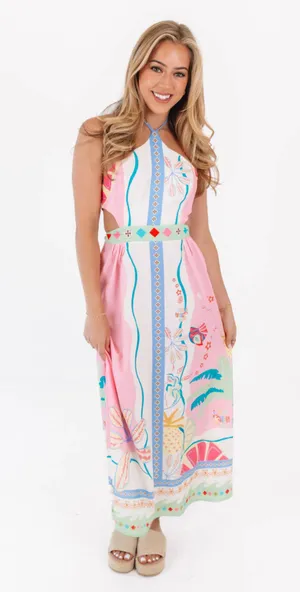 Boutique Maxi Tropical Dress Pink thumbnail 1