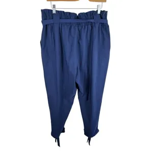 Grace Karin NWT Navy‎ Blue High Rise Paperbag Skinny Cropped Belted Pants Sz 2XL thumbnail 3