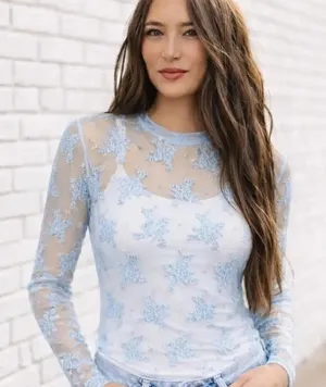 Beverly and Beck PacSun Lace Mesh Top Women Small Blue NWT Sheer Fairycore Y2K thumbnail 1