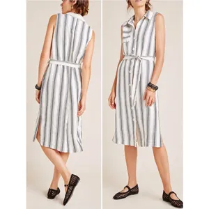 Maeve Anthropologie Esther Striped Sleeveless Shirt Dress Cream & Black Size 4 thumbnail 11