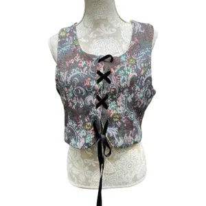 Source Unknown Ren Faire Reversible Tapestry Corset Vest Goblincore Cottagecore VTG Lace Up M thumbnail 4