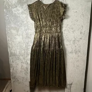 Baltic Born‎ Miley Pleated Shimmer Dress Gold Metallic Party XL Formal New thumbnail 2
