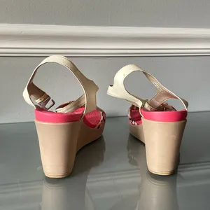 Crocs Women’s Floral Wedge Sandals Pink Cream Ankle Strap Comfort Size W11 thumbnail 6