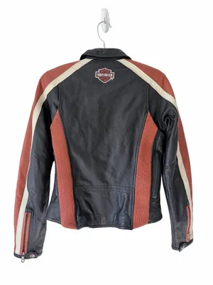 Harley Davidson Vintage Cruiser Leather Jacket size XS Black Cream Orange thumbnail 2