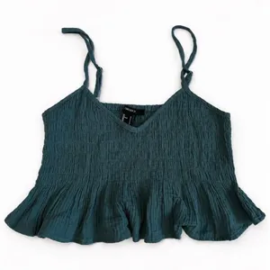 Forever 21 Teal Smocked Peplum Cami Top Adjustable Straps Boho Y2K Small thumbnail 1