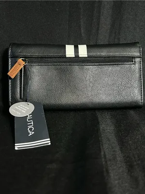 Nautica Money Manager RFID Blocking Black & White Stripe Accent Wallet NWT thumbnail 2