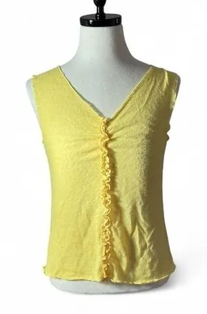 OURS Y2K Ruffle Trim V-Neck Tank Top Women S Yellow Sleeveless Fairycore Knit thumbnail 1
