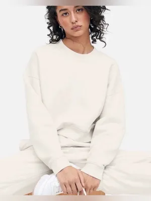 MATE the Label Organic Fleece Shrunken Crew Neck Sweatshirt Bone M streetwear thumbnail 1