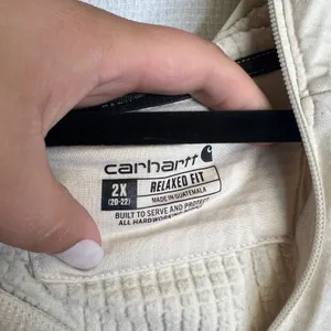 Carhartt Force Relaxed Fit Quarter Zip Waffle Knit Hoodie Cream Beige 2X thumbnail 3