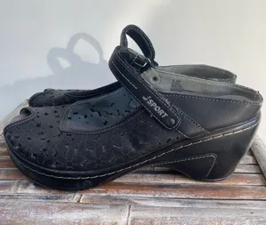 Jambu J Sport black Mary Jane mules laser cut floral pattern comfort memory foam 9.5 thumbnail 1