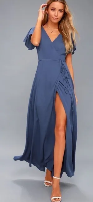 Lulus Heart of Marigold Wrap Maxi Dress‎ in Denim Blue Size Extra Small thumbnail 1