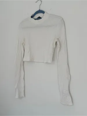 White Long-Sleeve Cropped Thermal Top thumbnail 2
