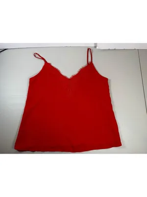 Socialite Red lace trim Cami slip tank top blouse sexy lined M Adjustable Strap thumbnail 3