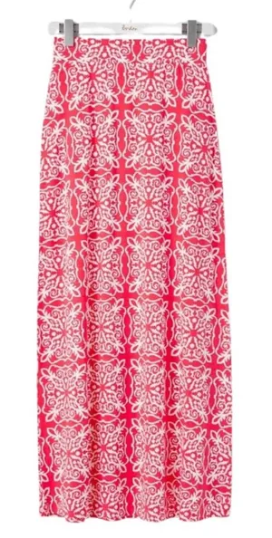 Boden Jersey Maxi‎ Skirt Size 8 Coral Pink White Paisley Colorful Draped Summer thumbnail 1