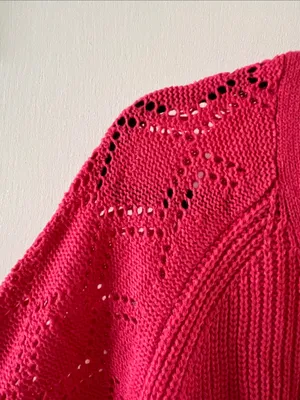 Women’s Hot Pink V-Neck Button Cardigan Sweater thumbnail 4