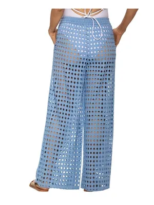 NWT Dotti Womens Cotton Openwork Dot Drawstring-Waist Pants 85289 Light Blue M thumbnail 4