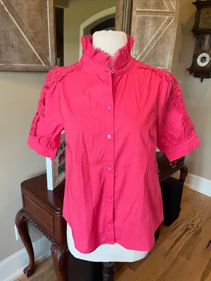 Avara Maribeth Top Berry Women’s Lace-Trim Button Front Blouse - Berry Pink New thumbnail 5