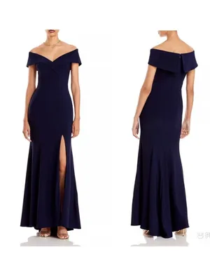 Aqua Dresses Navy Blue Off-Shoulder Evening Gown Size 6 thumbnail 2