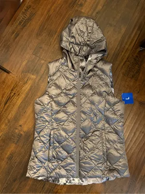 NEW Gerry Reversible Packable Down Vest Silver Abstract Geo to Solid Quilted Lg Gray thumbnail 5